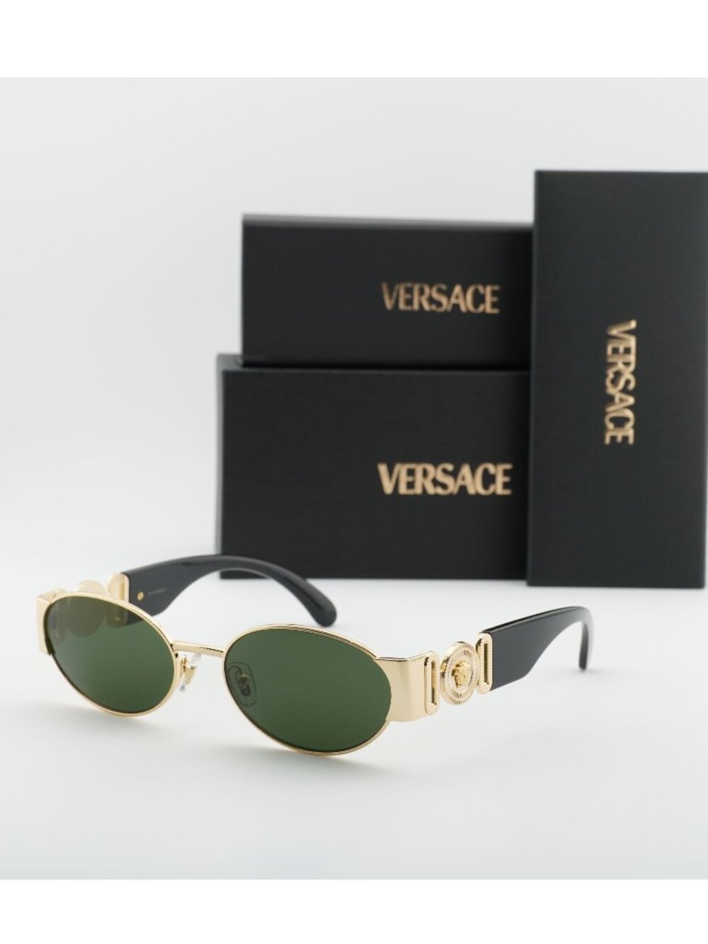 Versace VE2299 100271 Oval Sunglasses - Gold / Dark Green